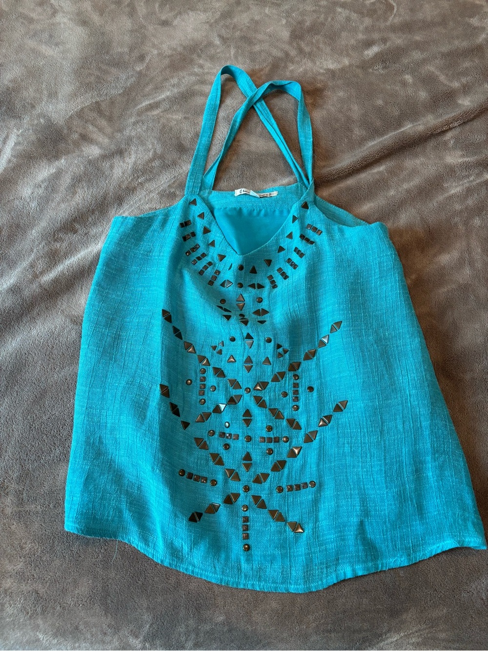 Lucca Couture Turquoise Embellished Strappy Tank